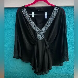 White House Black Market Black Tunic with Silver Beaded V-Neck XS
